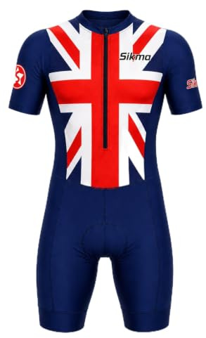 Sikma Men’s Half Sleeve Trisuit Breathable Mesh Triathlon Padded Suit with Hi Viz Reflection One Back Pocket and Power Band Leg Grippers Trisuit