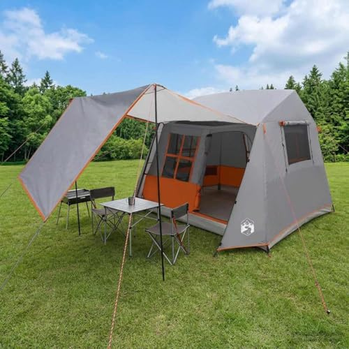 LoogCape Tunnelzelt Grau Orange, 275 x 240 x 200 cm, 6,6 m² Bodenfläche, 185T Polyester mit PU-Beschichtung, mit Frontwand, für Camping im Freien