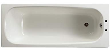 Baignoire CONTESA 140x70cm, en acier émaillé (épaisseur 1,5mm), bord plat, percée 2 trous D30mm, avec pieds métal à viss