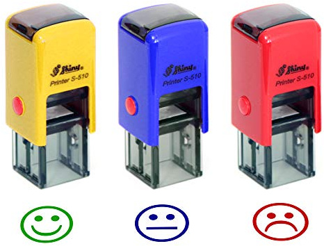 Lot de 3 tampons enseignants | 11mm | Spécial instituteur professeur école maternelle et primaire | Cachet encreur smiley automatique