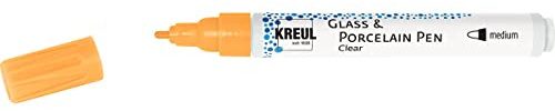 KREUL 42652 - Glass & Porcelain Pen Clear orange, formstabile Spitze, Strichstärke ca. 2 - 4 mm, transparente, glänzende und lichtechte Glas- und Porzellanmalfarbe auf Wasserbasis