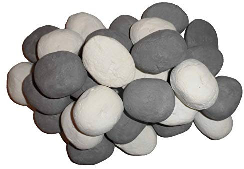 20 ciottoli in Ceramica, 10 Bianchi, 10 Grigi, per caminetti a bioetanolo e a Gas, in Confezione Coals 4 You