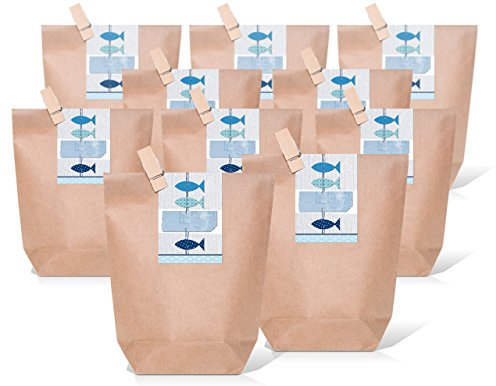 Logbuch-Verlag 25 kleine FISCHE maritim blau Verpackung Geschenktüte Kommunion Taufe Hochzeit Gastgeschenk Geschenk Papierbeutel Geburtstag