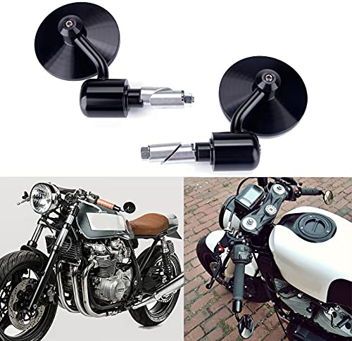Universal Black Motorcycle Aluminum Rearview Side Mirrors 7/8 Bar End For Cafe Racer Bobber Cruiser Scooter