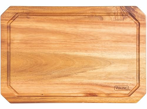 Viking Cutting Board, Acacia Wood Kitchen Carving Board with Juice Groove, 18 x 12 x 0.75 Inch