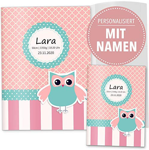 OLGS U-Heft Hülle 3-teilig Set Eule Untersuchungsheft Hülle & Impfpasshülle personalisierbar mit Namen und Geburtsdatum (U-Heft Hüllen Set 3-teilig personalisiert, Eule)