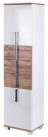 Schildmeyer Hochschrank Luca 135870, weiß glanz/Eiche Landhaus Dekor, 40,3/32,0/163,7 cm
