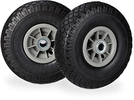 Relaxdays 2X Ruedas de Carretilla, Neumáticos de Goma, 3.00-4, Eje de 20mm, hasta 80 kg, 260x85 mm, Negro-Gris