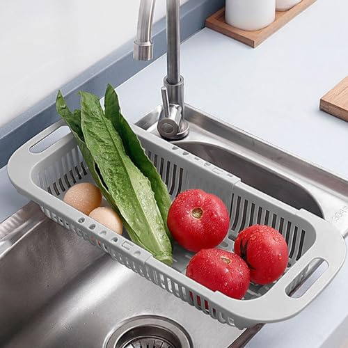 MineSign Scolapasta estensibile da sopra il lavello, cestello di scarico regolabile per frutta e verdura, cestino per lavaggio da cucina (verde)