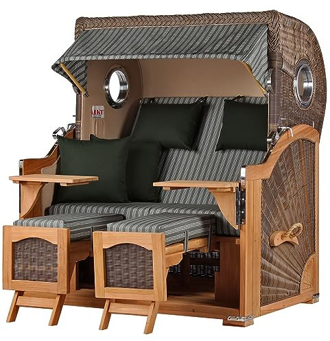 bene living Strandkorb Ammersee Grande XL Teak Bullauge - PE grau - Modell 504-2,5-Sitzer inkl. Liftersystem