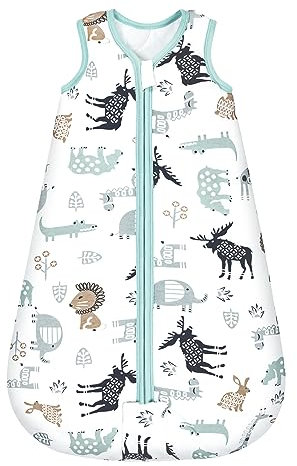 Mosebears Baby Schlafsack Winter 2.5 Tog,100% Baumwolle Baby Winterschlafsack für Babys 0-24 Monate(Blau-Zoo,6-12 Monate)
