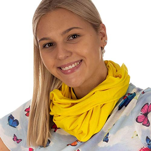 DOLCE ABBRACCIO by RiemTEX Loop Schal Damen Schlauchschal mit Geheimfach Kuscheliger Loopschal aus Jersey Halstuch in Uni Farben (Sonnengelb)