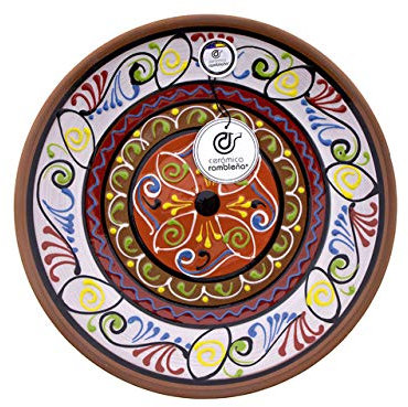 CERÁMICA RAMBLEÑA | Plato Decorativo para Colgar en Pared | Decoración de Cerámica | Modelo D20 | 100% Hecho a Mano | Barro Rojo | 28x28x4.5 cm