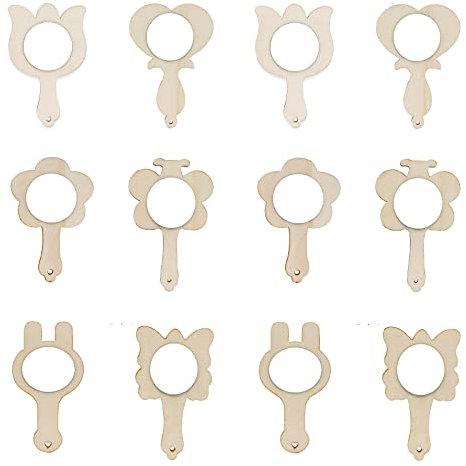 12 Stücke Spiegel aus Holz, Handspiegel zum Basteln, Kleiner Handspiegel, für Do-it-yourself-Malerei, Desktop-Dekorationen, Kunsthandwerk(Holzfarbe)