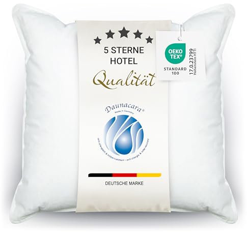 ZOLLNER Deluxe Daunenkissen aus 100% Daunen - Made in Germany – für Allergiker geeignet – Bezug aus hochwertiger Mako Baumwolle - waschbar bis 60°C - 40x40 cm - Hotelqualität