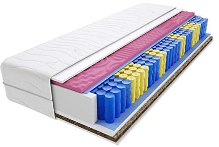 Godre Nepal Molet Gras 9-Zonen Federkernmatratze 70x200 cm, Härtegrad H3 & H4 -mittelhart/hart, Schaumstoff & Seegras - mit gestepptem Bezug - Matratze, 19 cm Höhe, Hypoallergen