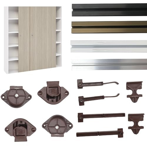 EVOTRADE Sistema de hardware para puertas correderas para 1 o 2 puertas Junior4 – Riel de 2 metros + carros – Color a elegir – Peso máximo de la puerta: 55 kg (1 puerta, riel bronce)