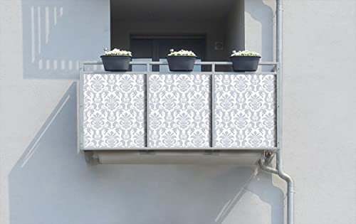 Wallario Balkonverkleidung, Sichtschutz, Windschutz, Meterware nach Maß - Motiv Königliche Schnörkelei in weiß und blaugrau (Grundpreis: 27,95Eur/m)