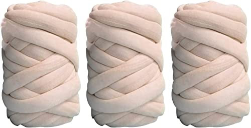 3PCS Chunky Garn Chunky Wolle Garn Roving Häkeln DIY Perfekt，Handgestrickte Häkeldecken-Teppiche Decke Kissen Haustier Bett Bett (Beige)
