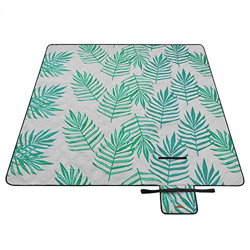 SONGMICS Couverture de Pique-Nique, 200 x 200 cm, Grand Tapis, pour Camping, Parc, Jardin, Plage, Hydrofuge, Lavable en Machine, Pliable, Motif Fougère et Gris GCM001G02
