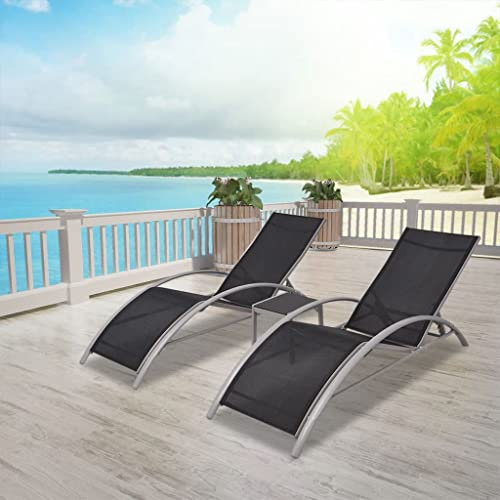 Yumeng Sonnenliegen mit Tisch, Gartenliege, Strandliege, Relaxliege Garten, Saunaliege, Campingliege, Poolliege, Liege Garten,Aluminium Schwarz