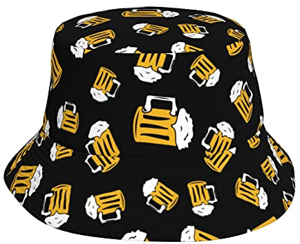 Bier Cartoon Muster Unisex Eimer Hut Sommer Reise Strand Sonnenhut Fischermütze mit breiter Krempe