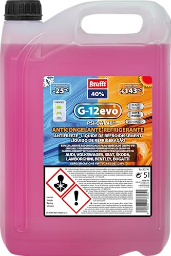 krafft Refrigerante antigelo EVO - Protezione avanzata per veicoli VAG - Gamma di protezione da -25°C a +143°C - Tecnologia PSI-Oat - Senza NAP - 5L