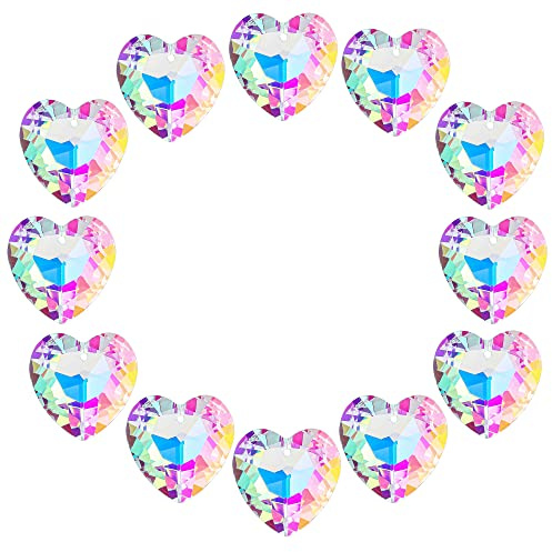 Lot de 12 attrape-soleil en cristal coloré en forme de cœur pour lustres à suspendre, 27 mm arc-en-ciel, décoration de mariage