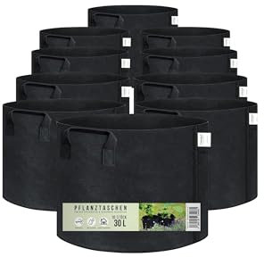CINNEA 10 x 30 L Pflanztasche aus Filzstoff für kräftiges Wachstum, Tasche für Balkon & Kübelpflanzen Pflanzsack Stoffpflanzsack, schwarz