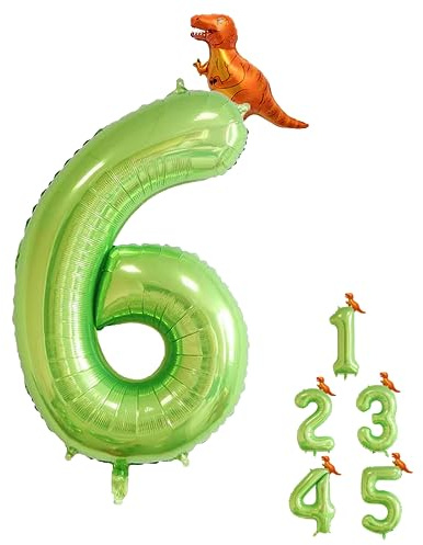 Grün Luftballon 6. Geburtstag, Folienballon 6 mit Dinosaurier | Luftballons 6. Geburtstag, Zahlen Luftballons Geburtstag 6, Ballon 6 Geburtstag für Babyparty Geburtstagsdeko