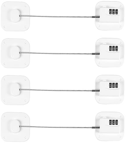 Refrigerator Lock, Heavy Duty Fridge Lock, Combination Lock for Refrigerator Cabinets, Drawers, Safety Lock, Easy Install No Keys Needed (White-4Pack)