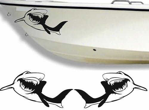 Rakelfix 2 x Haifisch haie Aufkleber aus Hochleistungsfolie - viele Farben zur Auswahl - Angler Angelboot Sticker Boot Boote Beschriftung Bug Heck Fische Angeln Schlauchboot Nautic See Fisc