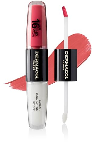 NY Dermacol - 16-timmars läppfärg, hög pigmentering läppglans, tvåfas läppglans, kyss-bevisad läppmakeup med matt finish och glans, nr. 36, Coral Bliss