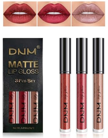 Desing Wish 3 Pièces Lot Rouge a Levre Mat Longue Tenue Rouge a Levre Pailleté Rose Rouges à Lèvres Sans Transfert Brillant à Lèvres Rouge Gloss Lipstick Kit Coffret Cadeau Maquillage Femme Filles