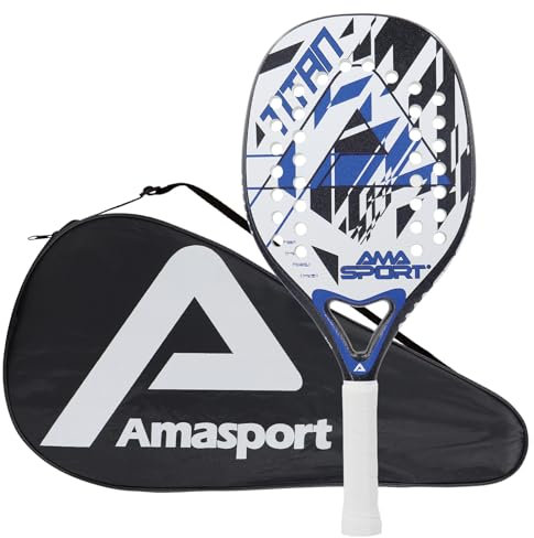 AMA SPORT Beach Tennis Racket Carbon Fiber with EVA Foam Core Texture Beach Tennis Paddle Raquete with Carry Bag (Blue)