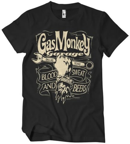 Gas Monkey Garage Offizielles Lizenzprodukt Wrench Label Herren-T-Shirt (Schwarz), Medium