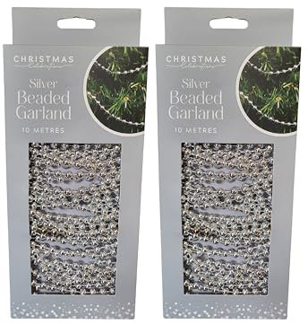 Weihnachten Silber Perlenkette Girlande 10 und 20 Meter Weihnachten Girlande Dekoration Silber Perlen Girlande 10 Meter Girlande 20 Meter Girlande Hängende Weihnachtsdekoration (20 Meter)