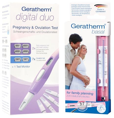 GERATHERM Kinderwunsch-Kombi für Schwangerschaft und Ovulation/Natürliche Familienplanung digital + analog/Digitaler 2-in-1 Schwangerschaftstest & Ovulationstest und analoges Basalthermometer