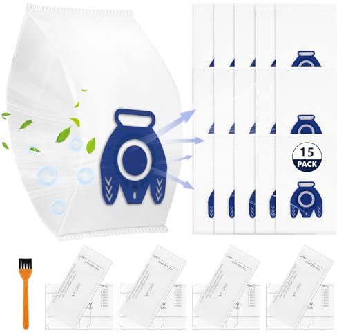 AMFUN 15 sacs D'aspirateur pour Miele GN 3D Classic C1 Complete C2 C3, S2000, S5000, S8000 Series Sacs à poussière, Sacs à Poussière avec 4 Filtres, Sacs Haute Efficacité, avec 1 Brosse (Bleu)