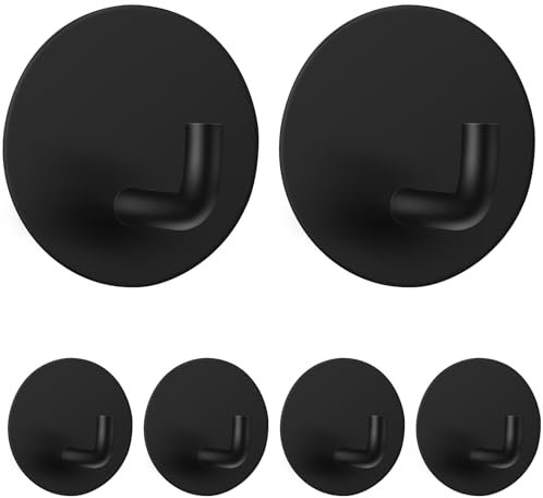 Dntorx 6 Pack Adhesive Hooks, Black Heavy Duty Towel Hook Stick On Hooks Wall for Bathrooms Door Hook Hangers Coat Hooks for Kitchen Home (Black)