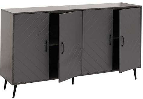 Mendler Sideboard HWC-N89 88x150x40cm Holz - Marmor-Optik grau | Kommode, Schrank, Highboard, Anrichte, Fischgrätenmuster, Melamin