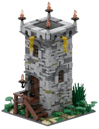 BlocteckToy Mittelalterlicher Wachturm 836 Teile Klemmbausteine Mittelalterliches Piratenthema Architecture Burg Gebäude Set, MOC-163560