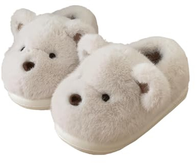 Slippers Söta djur Bear Tofflor Fluffiga Par Hus Tofflor Vinter Varma Plysch sovrum Skor Anti-halk inomhus Hem Bomulls Tofflor till jul Thanksgiving shoes
