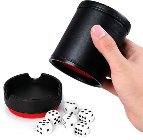 Würfelbecher Kunstleder mit Samtigem Interieur, Leise Beim Schütteln Für Liars Dice Farkle Yahtzee Brettspiele, Lakeblue (Würfelbecher Schwarz mit Deckel)