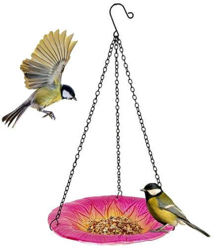 Pesoncarl Vogelbäder, hängendes Vogelbad, 8 Zoll Glasvogelbad mit Kettenhaken, Blumenform im Freien Vogelbad, tragbares Vogelbad für Garten Yard Terrasse