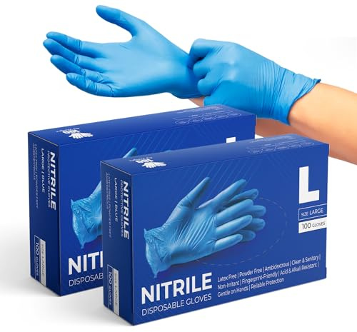 Glovein Disposable Gloves, Pack of 200, Blue Nitrile Gloves, Powder-Free, Latex-Free, Strong with Textured Grip, Multipurpose for Food Handling, Cleaning, Automotive & DIY