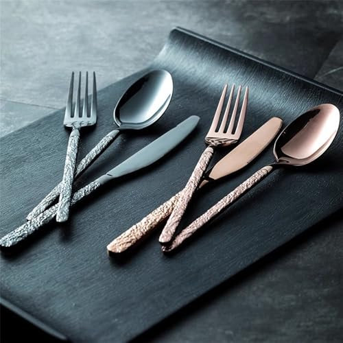 LVUNZJCA Juego de Cubiertos Cuchillo y Tenedor for Carne Cuchara de Postre Cuchara for Sopa y arroz(Schwarz)