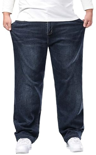 Herren Übergrößen Baggy Jeans Hose Klassisch Gerades Bein Arbeitshose Lässig Lockere Baumwolle Stretch Denim Jeans Elastische Taille Zum Anziehen Denim Hose, grau, 6XL