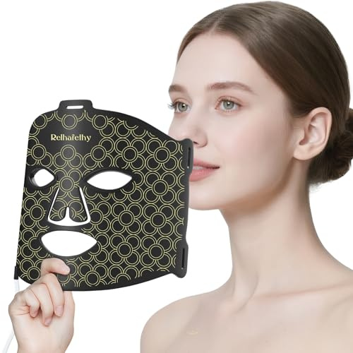 Relhafethy Rotlichtlampe Gesicht,660nm & 850nm Rotlicht Maske Gesicht mit 10/20/30 Minuten Timer, 5 Helligkeitsstufen, 222 Chips Silikon Nahinfrarot LED Lights Maske für Unterwegs/zu Hause