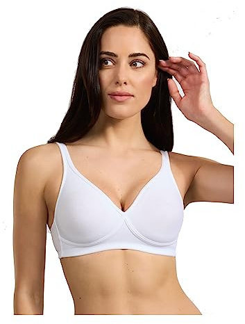 Reggiseno Senza Ferretto in Cotone Elastico, Coppe Preformate Non Imbottite, Spalline Regolabili, Coppa B, Art.2177 (IT, Taglia della Coppa & Taglia della Fascia, B, 5, Bianco)